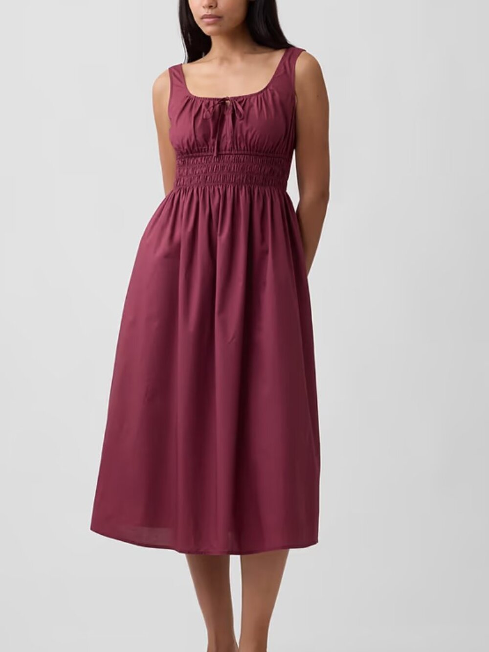 GAP Tie Front Cotton Midi Dress - Plum Heather - Large Tall - BRAND NEW